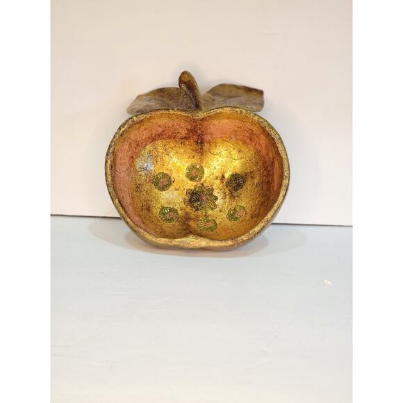 Italian Vintage Gold Gilt Hand Painted Apple Shaped 5" Decorative Wood Bowls - Picture 1 of 4